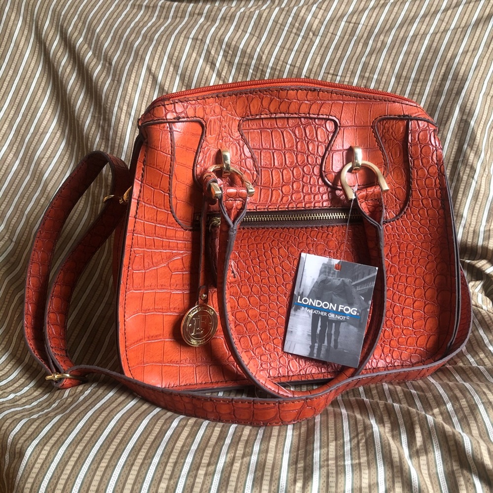 London Fog Orange Crocodile Handbag